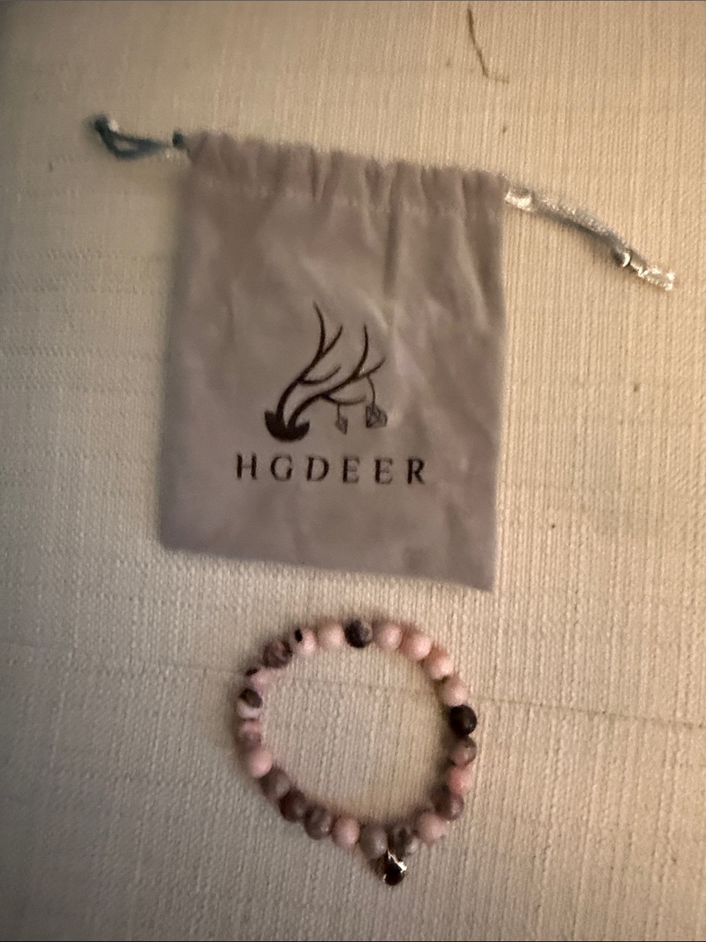 Pink Stone Beaded Bracelet with Heart Charm